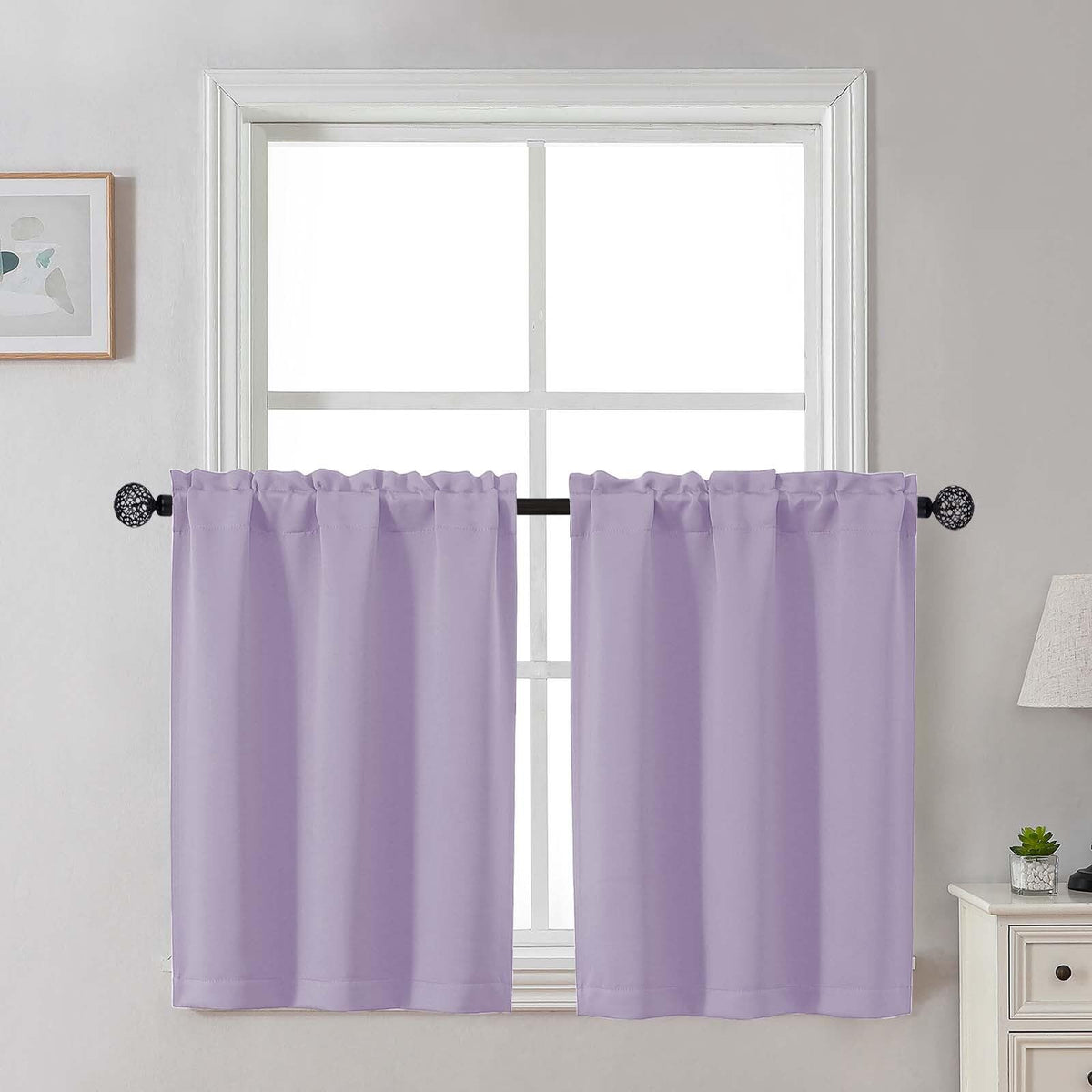 Gwine Black Tier Curtains 24 Inch Long 2 Panels for Kitchen