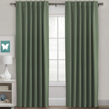 H.VERSAILTEX Blackout Curtains Thermal Insulated Window Treatment Panels Room Darkening Blackout Drapes for Living Room Back Tab/Rod Pocket Bedroom Draperies, 52 x 84 Inch, Light Sage, 2 Panels