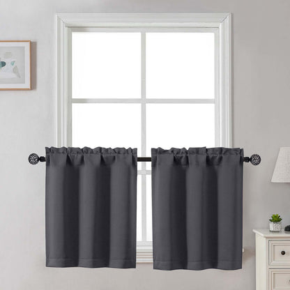 Gwine Black Tier Curtains 24 Inch Long 2 Panels for Kitchen