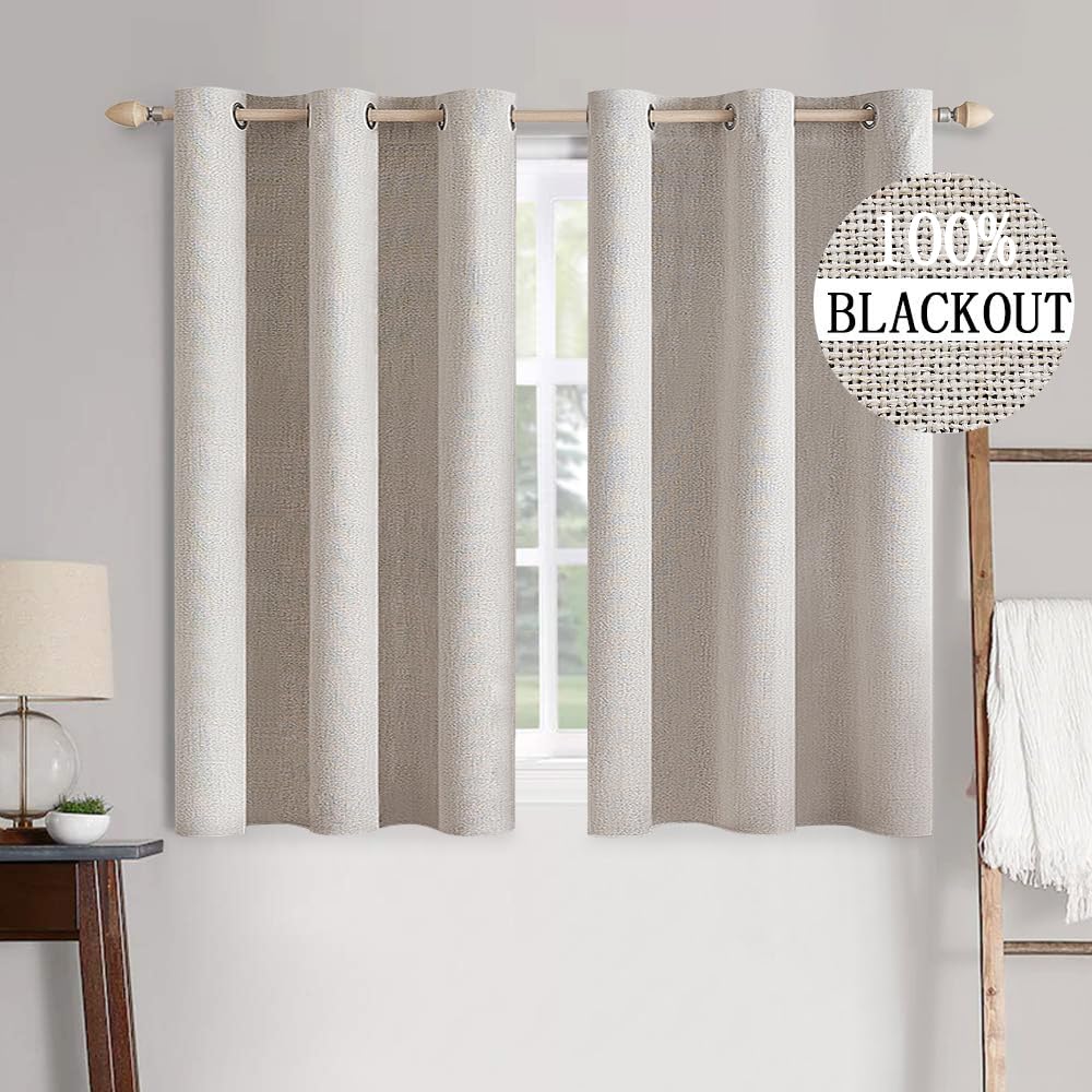 MIULEE 100% Blackout Linen Curtains for Bedroom 52x90 Inches Natural Beige
