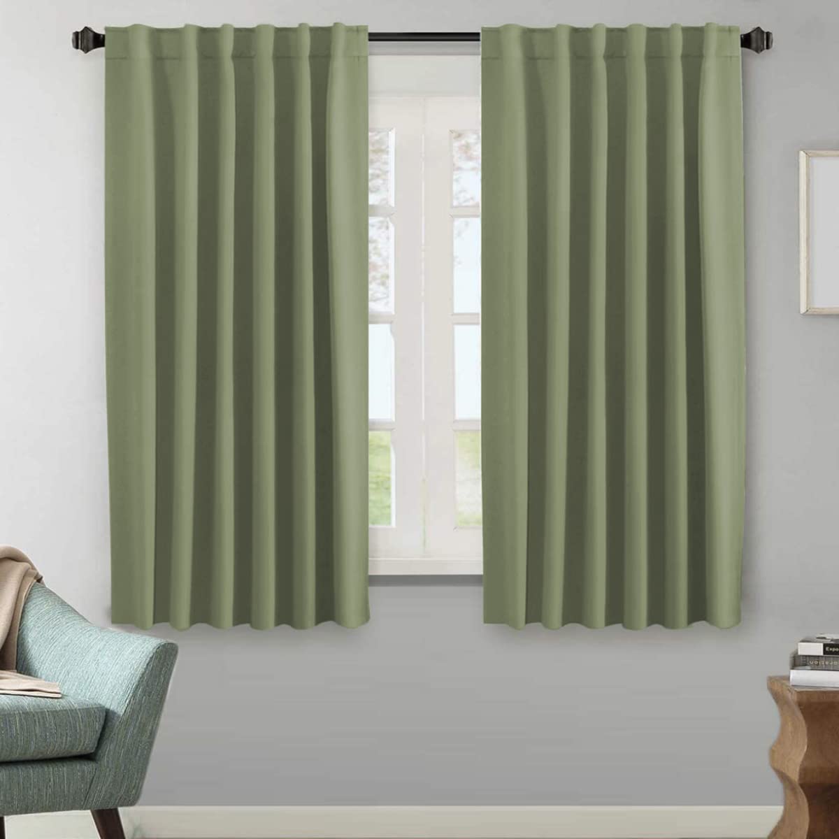 H.VERSAILTEX Blackout Curtains Thermal Insulated Window Treatment Panels Room Darkening Blackout Drapes for Living Room Back Tab/Rod Pocket Bedroom Draperies, 52 x 84 Inch, Light Sage, 2 Panels