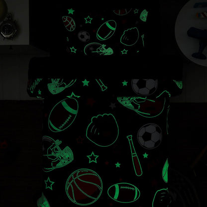 Twin Comforter Set for Boys-5 Pieces Ball Glow in the Dark Bedding Set