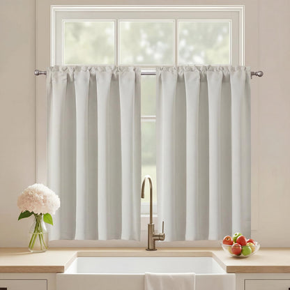 Black Cafe Curtains 24 Inch Length, Light Blocking Short Kitchen Window Curtains Over Sink, Half Window Blackout Drapes Tier Rod Pocket for Bathroom Basement Cabinet, 2x30Wx24L Inches