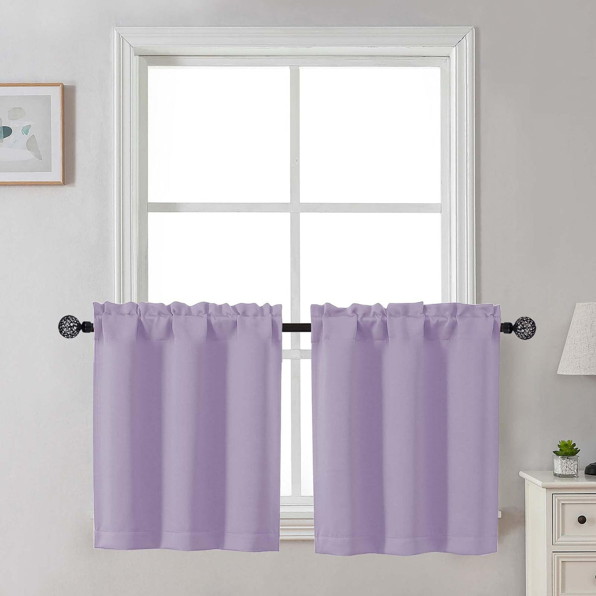 Gwine Black Tier Curtains 24 Inch Long 2 Panels for Kitchen