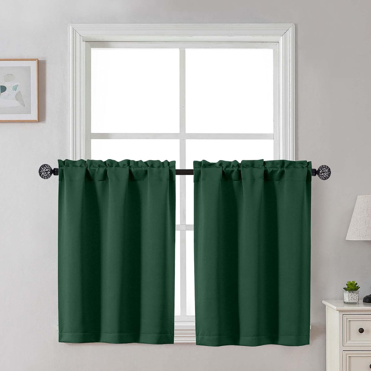 Gwine Black Tier Curtains 24 Inch Long 2 Panels for Kitchen