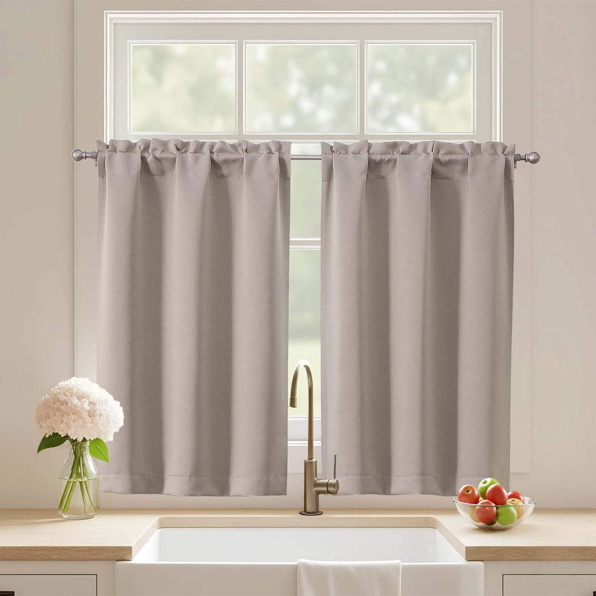 Black Cafe Curtains 24 Inch Length, Light Blocking Short Kitchen Window Curtains Over Sink, Half Window Blackout Drapes Tier Rod Pocket for Bathroom Basement Cabinet, 2x30Wx24L Inches