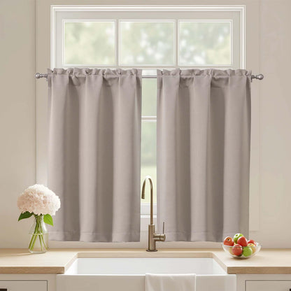 Black Cafe Curtains 24 Inch Length, Light Blocking Short Kitchen Window Curtains Over Sink, Half Window Blackout Drapes Tier Rod Pocket for Bathroom Basement Cabinet, 2x30Wx24L Inches