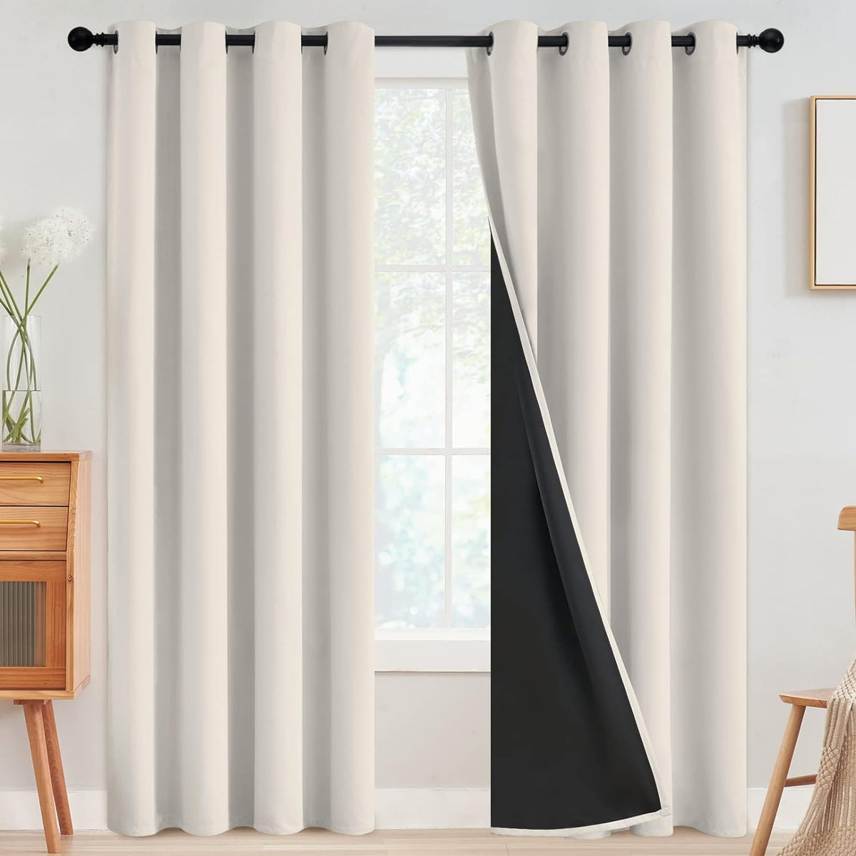 SimpleHome Cream 100% Blackout Curtains Room Darkening Living Room 84 Inch