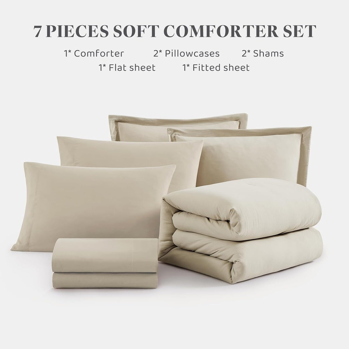 Queen Comforter Set-7 Pieces Soft Prewashed Bed in a Bag Queen Bedding Sets