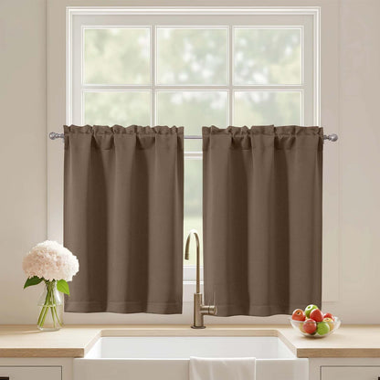 Black Cafe Curtains 24 Inch Length, Light Blocking Short Kitchen Window Curtains Over Sink, Half Window Blackout Drapes Tier Rod Pocket for Bathroom Basement Cabinet, 2x30Wx24L Inches