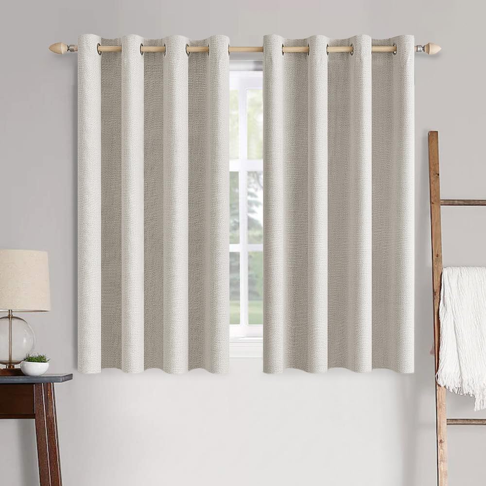 MIULEE 100% Blackout Linen Curtains for Bedroom 52x90 Inches Natural Beige