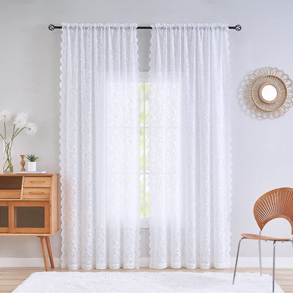 ALIGOGO Short White Lace Kitchen Curtains 36 Length 2 Panels W26 x L36 Inch