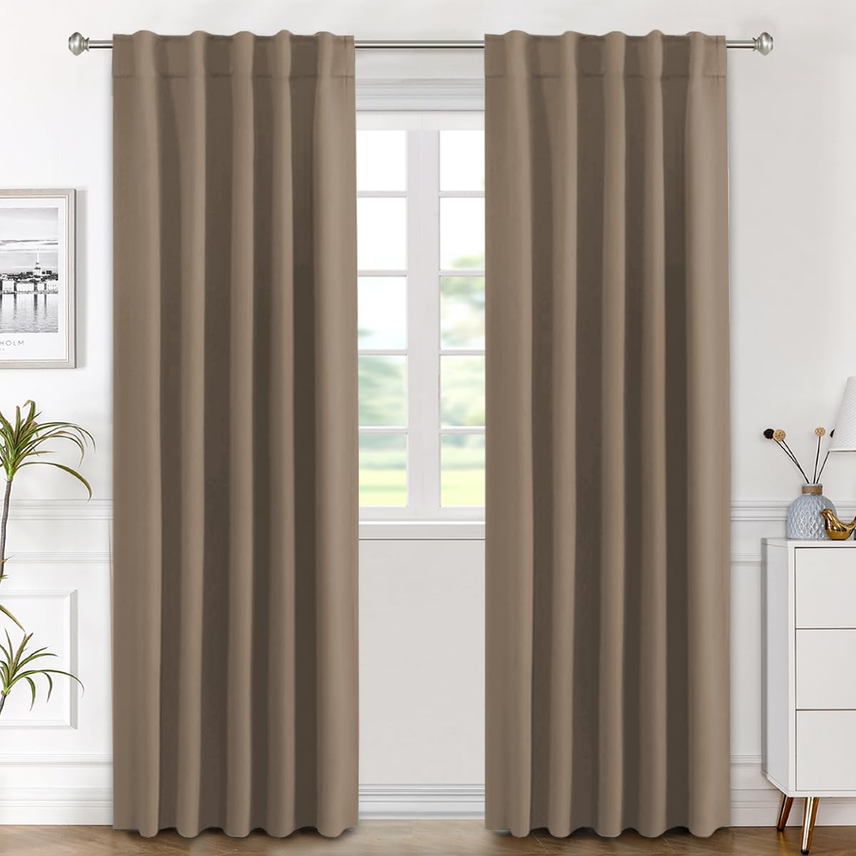 H.VERSAILTEX Blackout Curtains Thermal Insulated Window Treatment Panels Room Darkening Blackout Drapes for Living Room Back Tab/Rod Pocket Bedroom Draperies, 52 x 84 Inch, Light Sage, 2 Panels