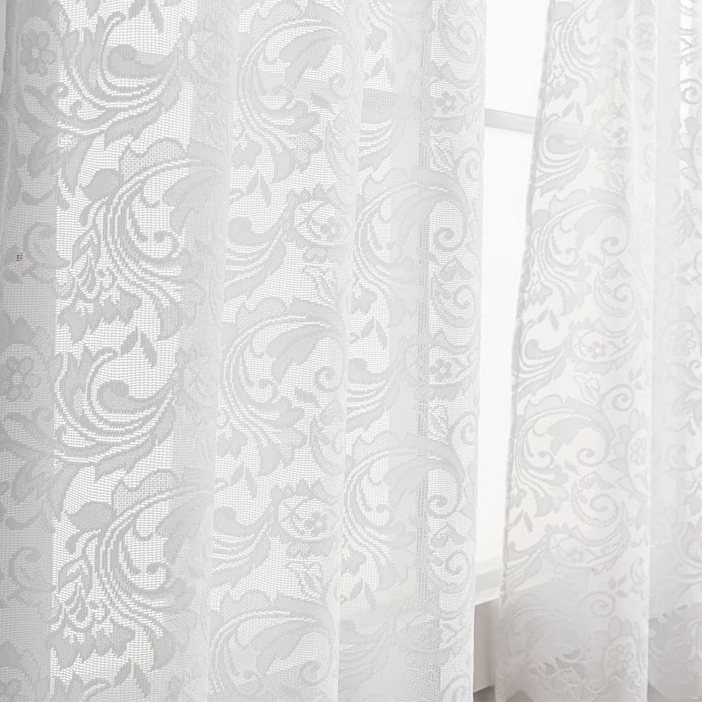 ALIGOGO Short White Lace Kitchen Curtains 36 Length 2 Panels W26 x L36 Inch