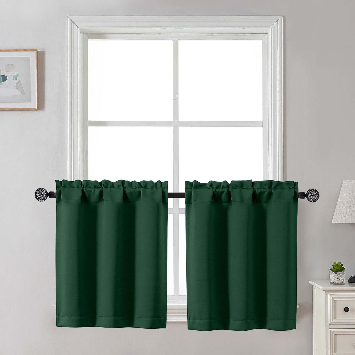 Gwine Black Tier Curtains 24 Inch Long 2 Panels for Kitchen