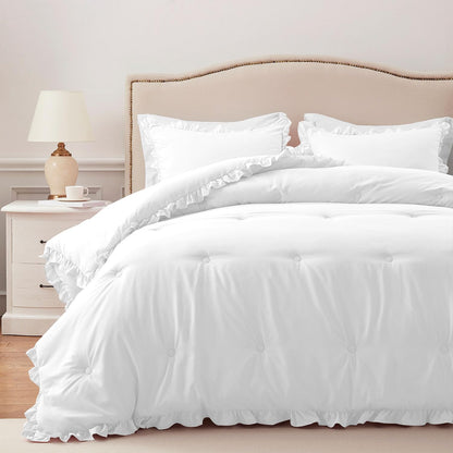 HARBOREST Queen Comforter Ruffle Black, Fluffy Queen Bedding, 3 Pieces Shabby Chic Comforter Set(1 Comforter & 2 Pillow Shams)