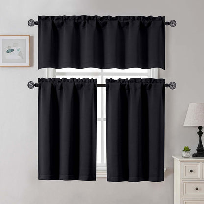 Gwine Black Tier Curtains 24 Inch Long 2 Panels for Kitchen