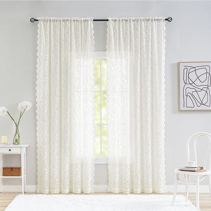 ALIGOGO Short White Lace Kitchen Curtains 36 Length 2 Panels W26 x L36 Inch