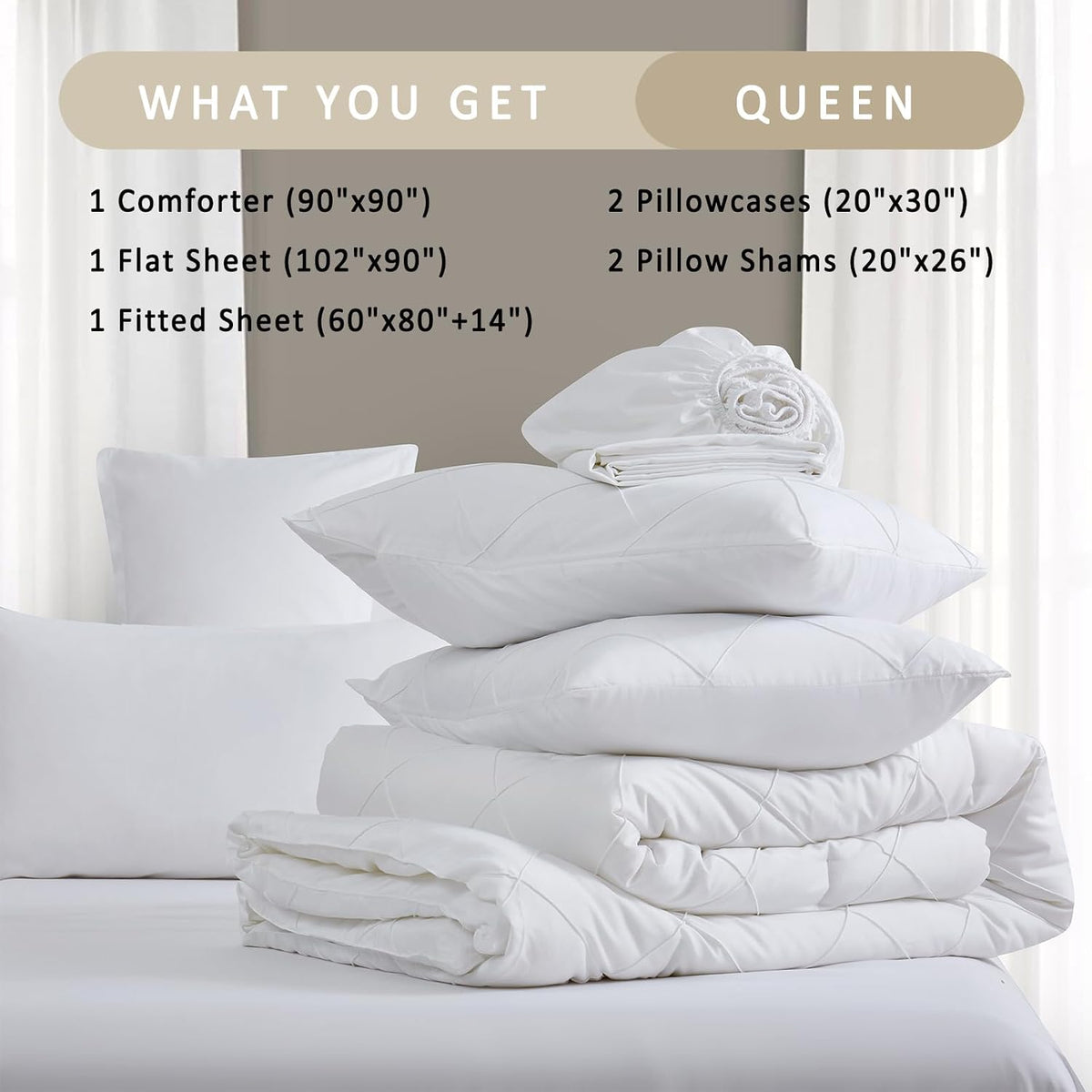 White Comforter Queen Set, All Season Diamond Bedding Sets 7 Pcs