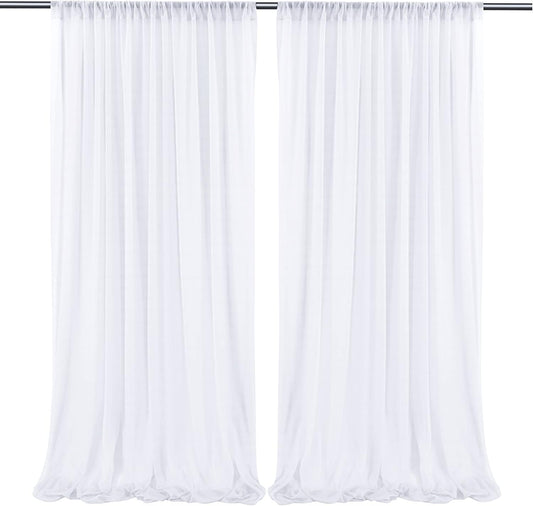 10ft x 10ft White Chiffon Backdrop Curtains, Wrinkle-Free Sheer Chiffon Fabric Photo Curtain Drapes for Wedding Ceremony Arch Party Stage Photography Decorations