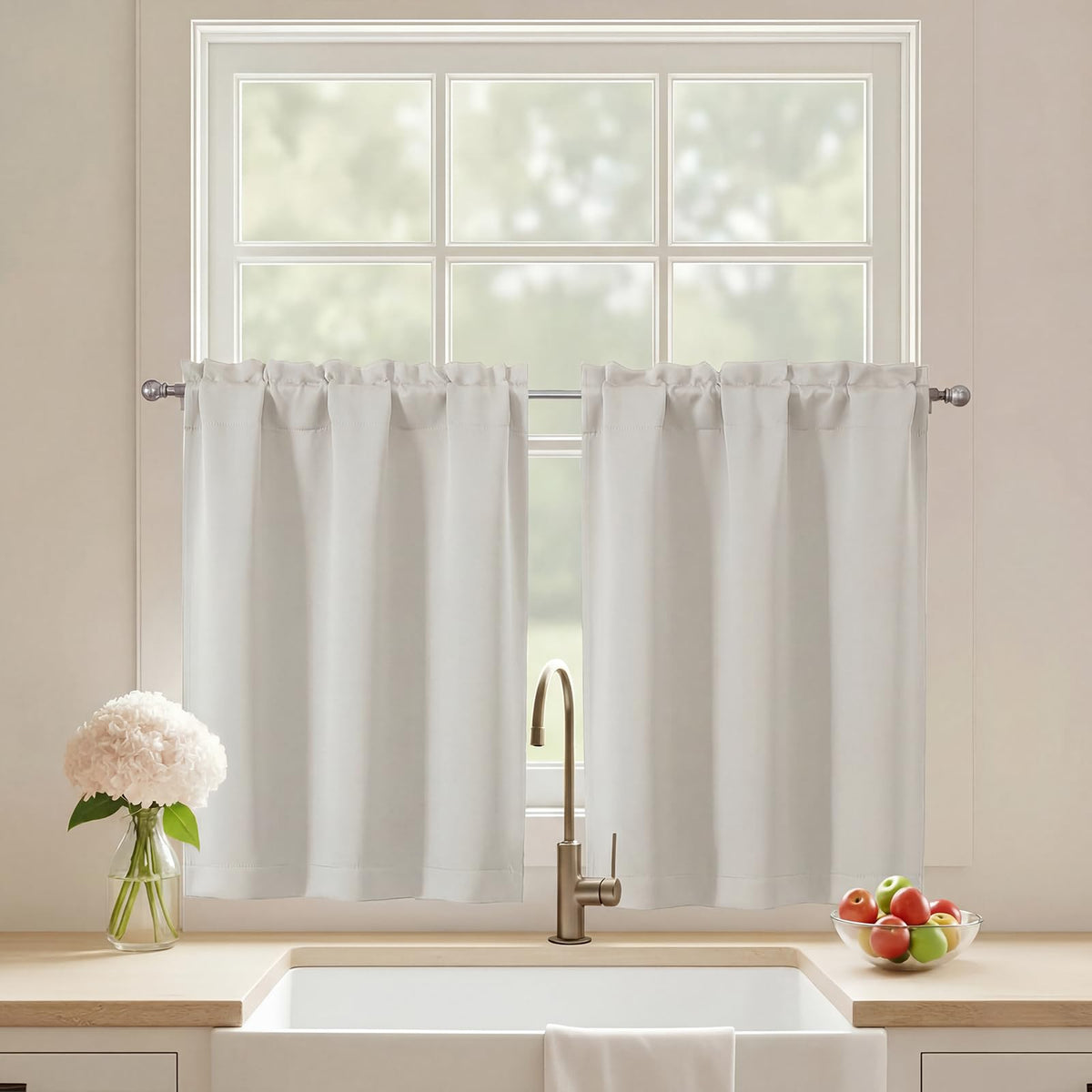 Black Cafe Curtains 24 Inch Length, Light Blocking Short Kitchen Window Curtains Over Sink, Half Window Blackout Drapes Tier Rod Pocket for Bathroom Basement Cabinet, 2x30Wx24L Inches