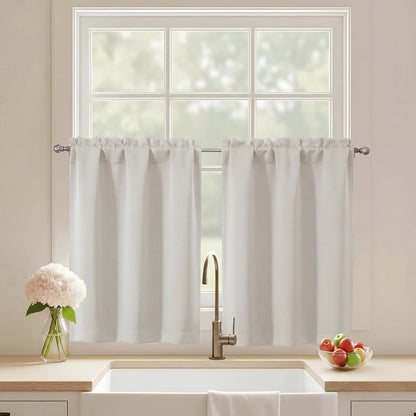 Black Cafe Curtains 24 Inch Length, Light Blocking Short Kitchen Window Curtains Over Sink, Half Window Blackout Drapes Tier Rod Pocket for Bathroom Basement Cabinet, 2x30Wx24L Inches