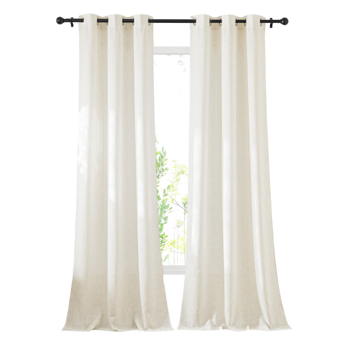 NICETOWN Semi Sheer Linen Ivory Curtains for Bedroom, W52xL84, 2 Panels