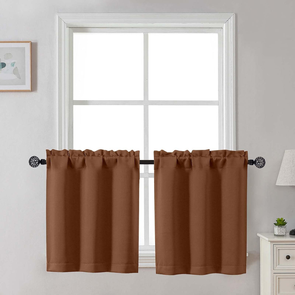 Gwine Black Tier Curtains 24 Inch Long 2 Panels for Kitchen