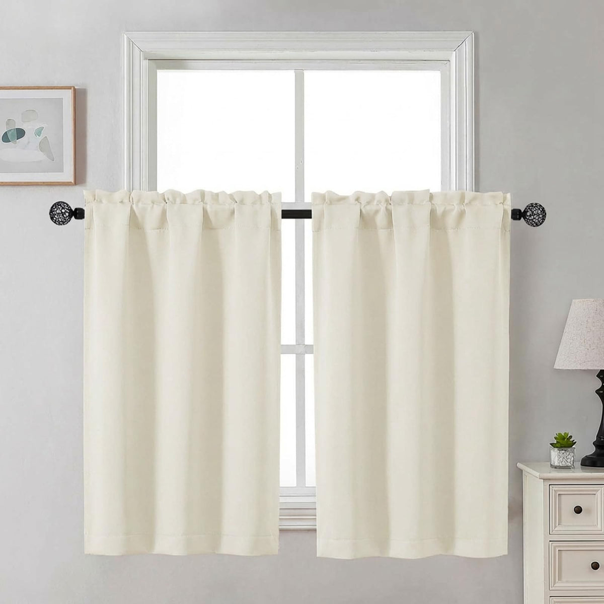 Gwine Black Tier Curtains 24 Inch Long 2 Panels for Kitchen