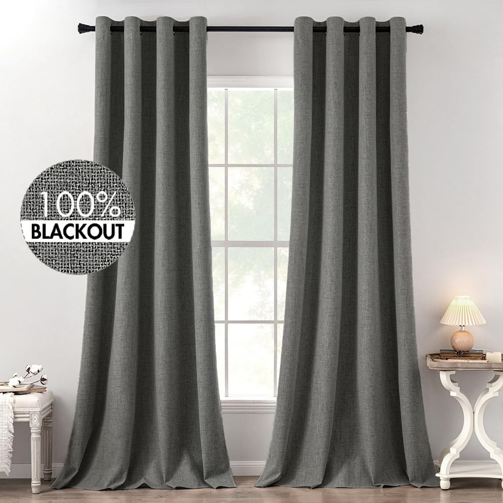 MIULEE 100% Blackout Linen Curtains for Bedroom 52x90 Inches Natural Beige