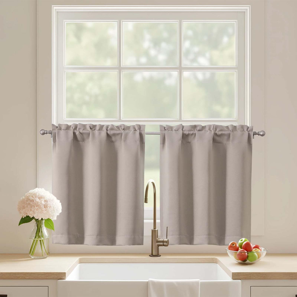 Black Cafe Curtains 24 Inch Length, Light Blocking Short Kitchen Window Curtains Over Sink, Half Window Blackout Drapes Tier Rod Pocket for Bathroom Basement Cabinet, 2x30Wx24L Inches