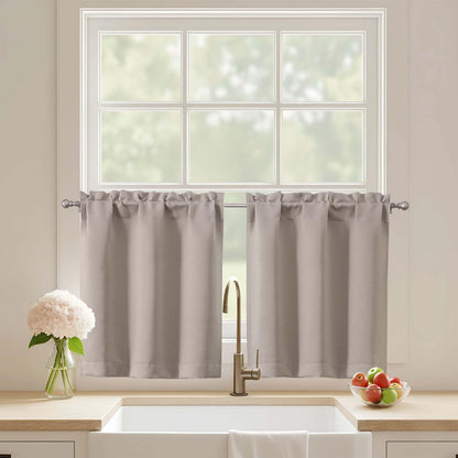 Black Cafe Curtains 24 Inch Length, Light Blocking Short Kitchen Window Curtains Over Sink, Half Window Blackout Drapes Tier Rod Pocket for Bathroom Basement Cabinet, 2x30Wx24L Inches