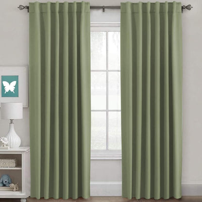 H.VERSAILTEX Blackout Curtains Thermal Insulated Window Treatment Panels Room Darkening Blackout Drapes for Living Room Back Tab/Rod Pocket Bedroom Draperies, 52 x 84 Inch, Light Sage, 2 Panels