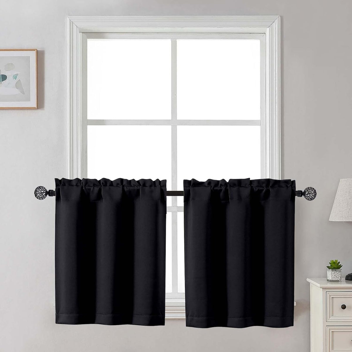 Gwine Black Tier Curtains 24 Inch Long 2 Panels for Kitchen