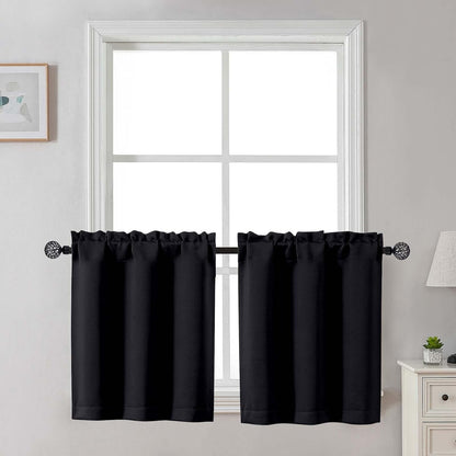 Gwine Black Tier Curtains 24 Inch Long 2 Panels for Kitchen
