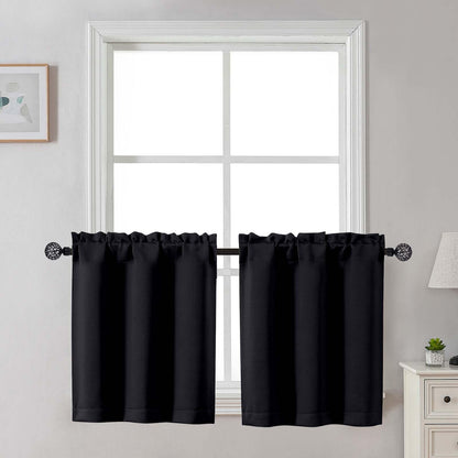 Gwine Black Tier Curtains 24 Inch Long 2 Panels for Kitchen
