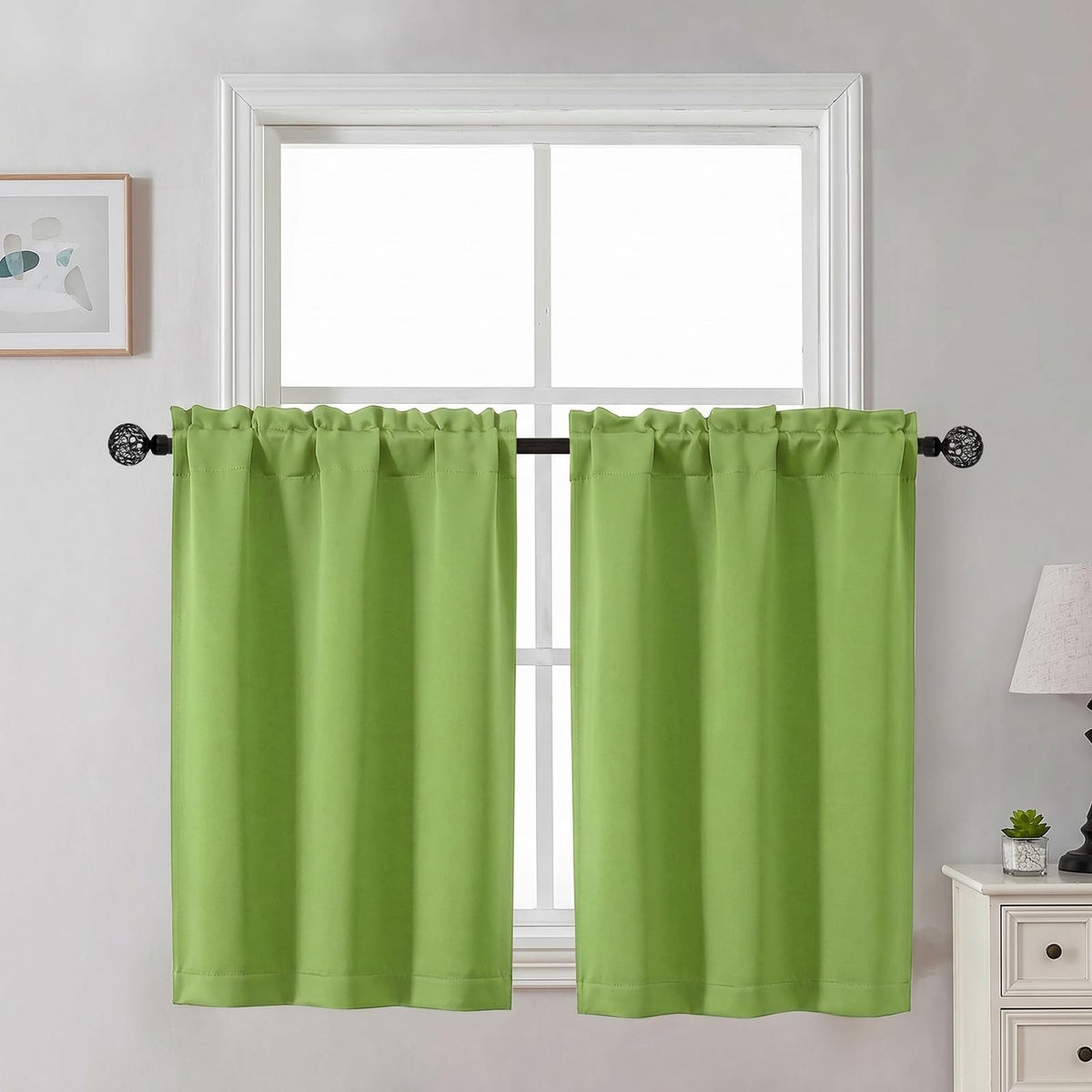 Gwine Black Tier Curtains 24 Inch Long 2 Panels for Kitchen
