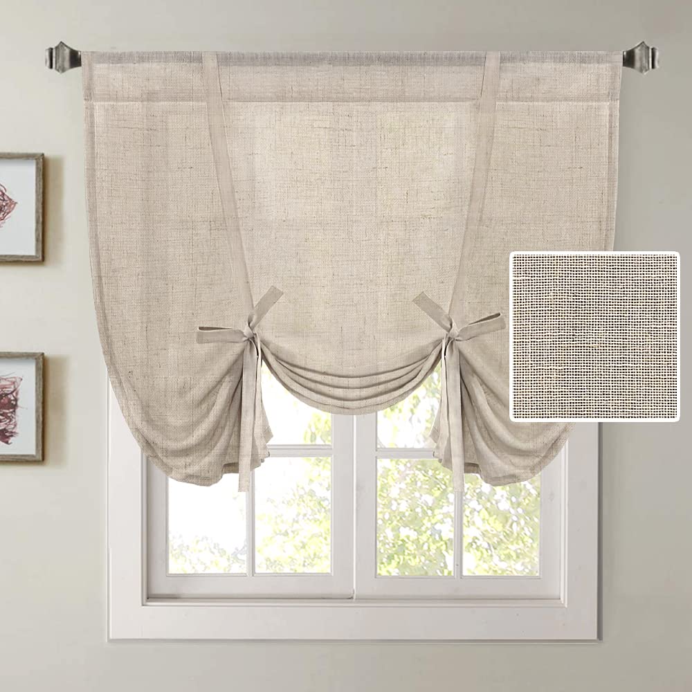 H.VERSAILTEX Tie Up Linen Curtains 63 Inch Length Nature Linen Textured Privacy Curtain Multi Hanging Ways Shade Balloon Window Shade Rod Pocket Casual Curtain - 42x63 - Natural