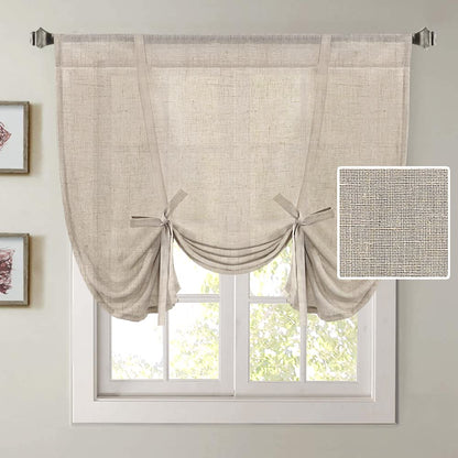 H.VERSAILTEX Tie Up Linen Curtains 63 Inch Length Nature Linen Textured Privacy Curtain Multi Hanging Ways Shade Balloon Window Shade Rod Pocket Casual Curtain - 42x63 - Natural