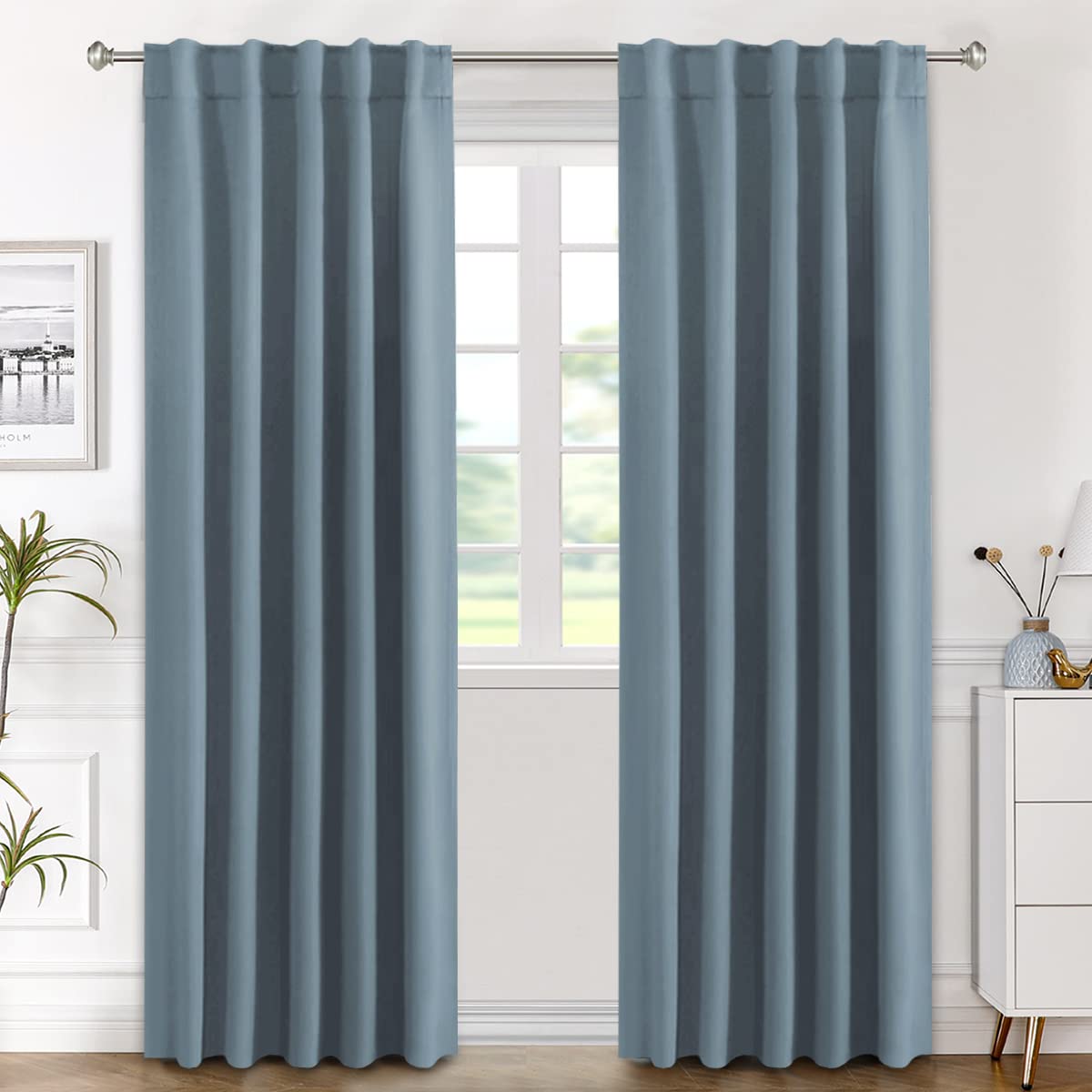 H.VERSAILTEX Blackout Curtains Thermal Insulated Window Treatment Panels Room Darkening Blackout Drapes for Living Room Back Tab/Rod Pocket Bedroom Draperies, 52 x 84 Inch, Light Sage, 2 Panels