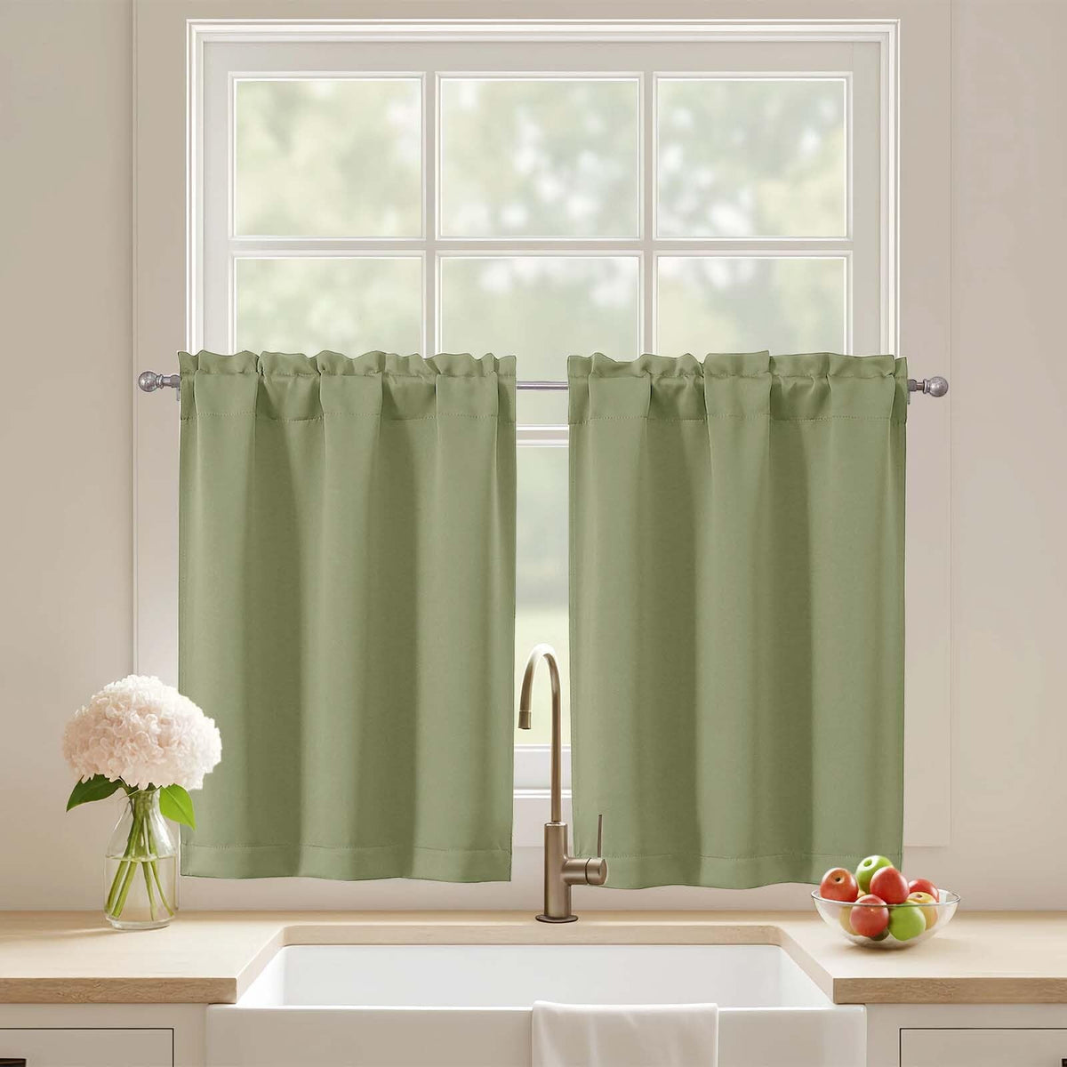 Black Cafe Curtains 24 Inch Length, Light Blocking Short Kitchen Window Curtains Over Sink, Half Window Blackout Drapes Tier Rod Pocket for Bathroom Basement Cabinet, 2x30Wx24L Inches