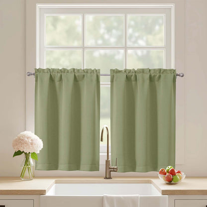 Black Cafe Curtains 24 Inch Length, Light Blocking Short Kitchen Window Curtains Over Sink, Half Window Blackout Drapes Tier Rod Pocket for Bathroom Basement Cabinet, 2x30Wx24L Inches