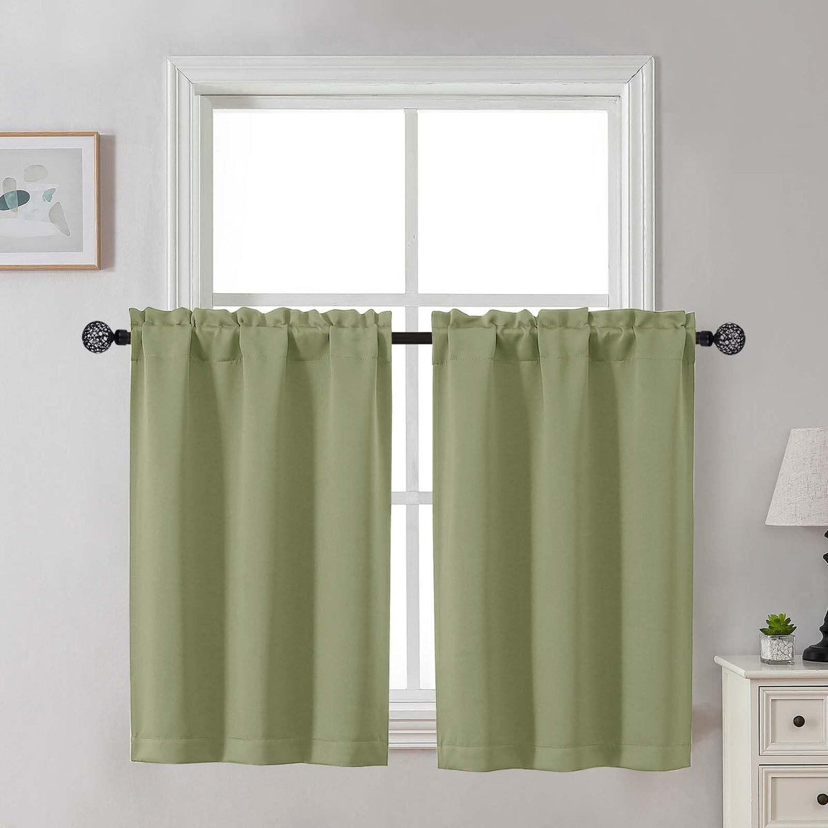 Gwine Black Tier Curtains 24 Inch Long 2 Panels for Kitchen