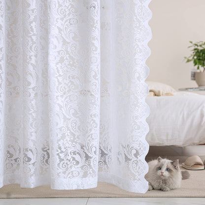 ALIGOGO Short White Lace Kitchen Curtains 36 Length 2 Panels W26 x L36 Inch