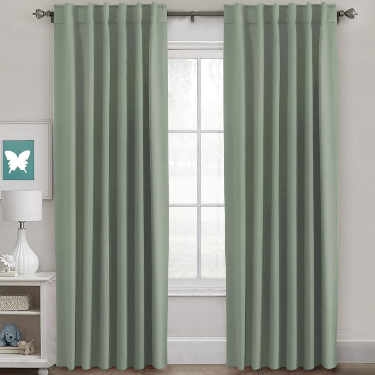 H.VERSAILTEX Blackout Curtains Thermal Insulated Window Treatment Panels Room Darkening Blackout Drapes for Living Room Back Tab/Rod Pocket Bedroom Draperies, 52 x 84 Inch, Light Sage, 2 Panels