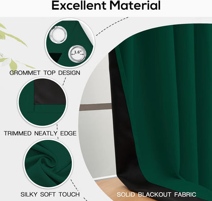 Yakamok Emerald Green Blackout Curtains 84 inches for Living Room, 52" Wide
