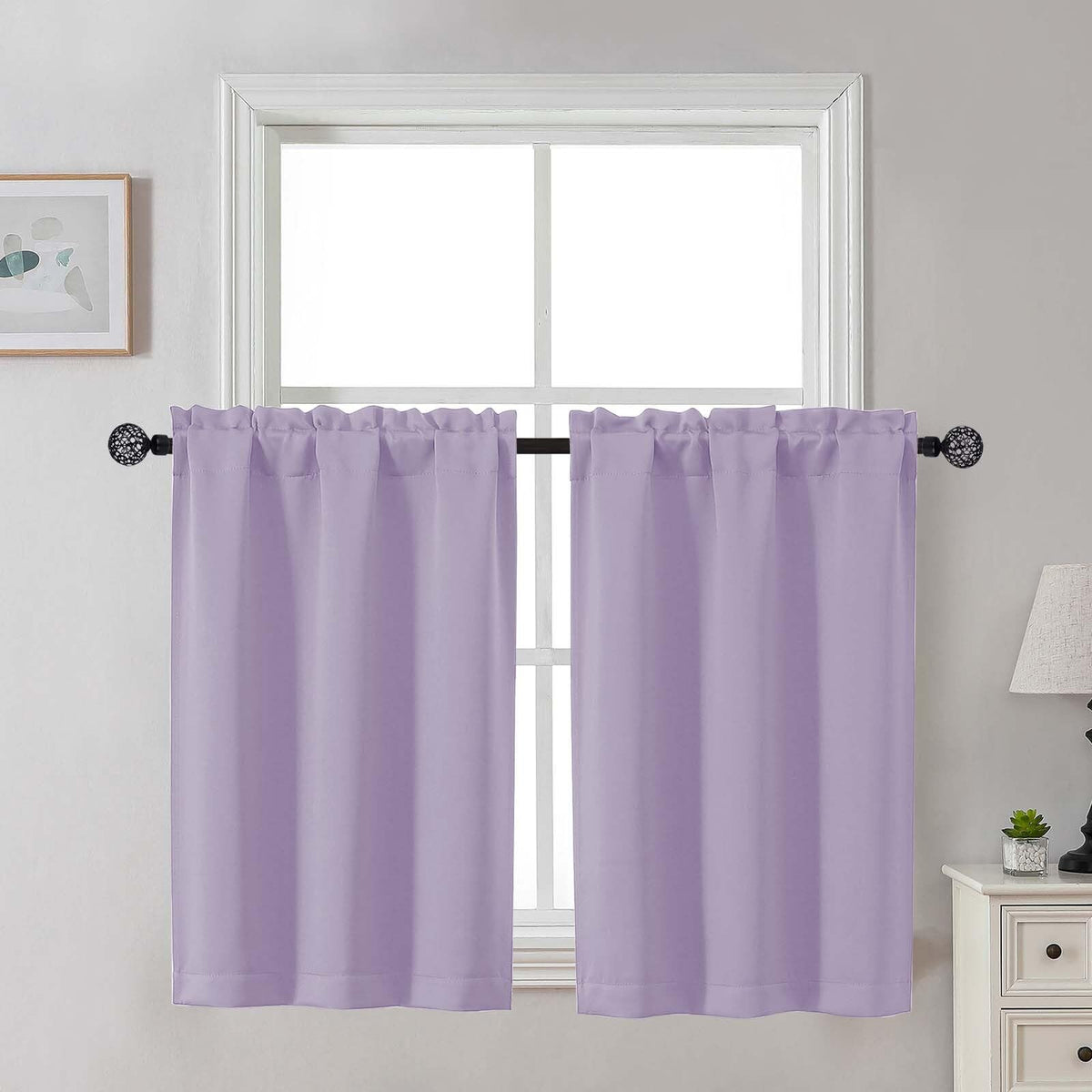 Gwine Black Tier Curtains 24 Inch Long 2 Panels for Kitchen