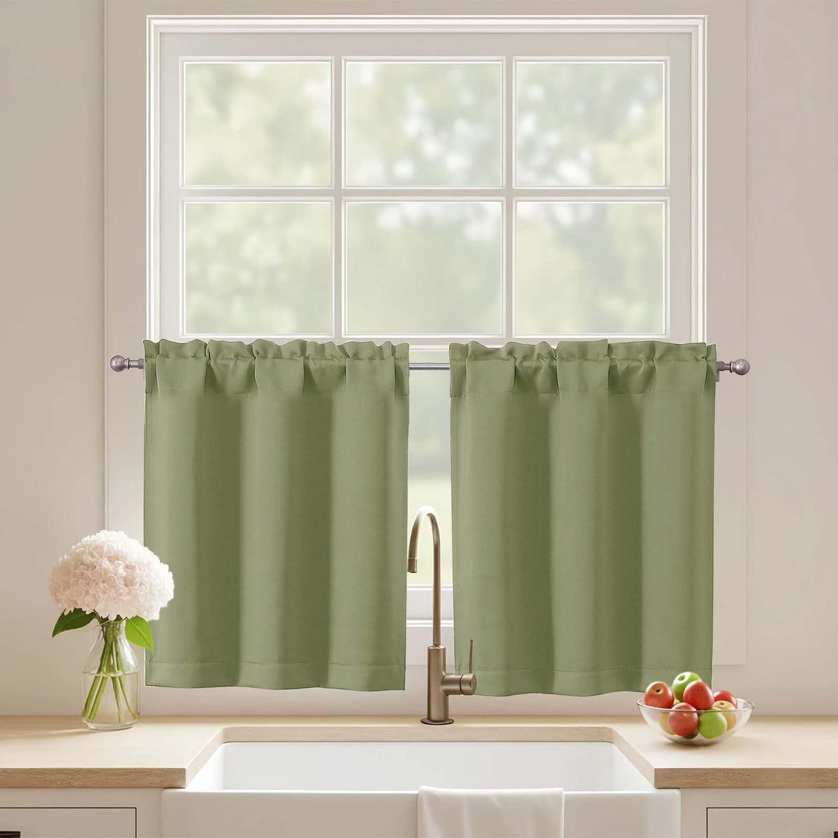 Black Cafe Curtains 24 Inch Length, Light Blocking Short Kitchen Window Curtains Over Sink, Half Window Blackout Drapes Tier Rod Pocket for Bathroom Basement Cabinet, 2x30Wx24L Inches