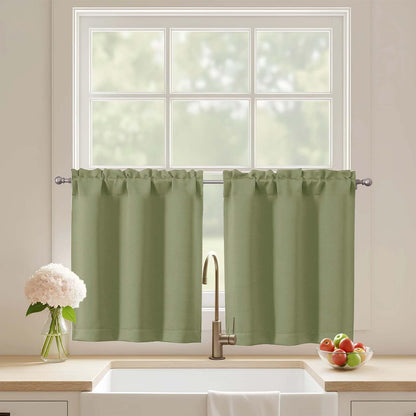 Black Cafe Curtains 24 Inch Length, Light Blocking Short Kitchen Window Curtains Over Sink, Half Window Blackout Drapes Tier Rod Pocket for Bathroom Basement Cabinet, 2x30Wx24L Inches