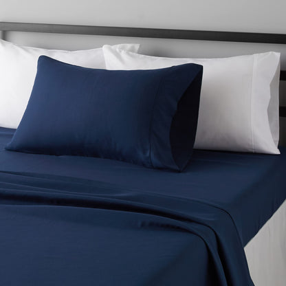 Amazon Basics Lightweight Super Soft Easy Care Breathable Microfiber 4 Piece Bed Sheets Set with 14-Inch Deep Pockets, Full, Navy Blue, Solid